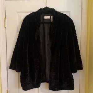 Alfred Dunner Black Teddy Jacket Plush Open Front